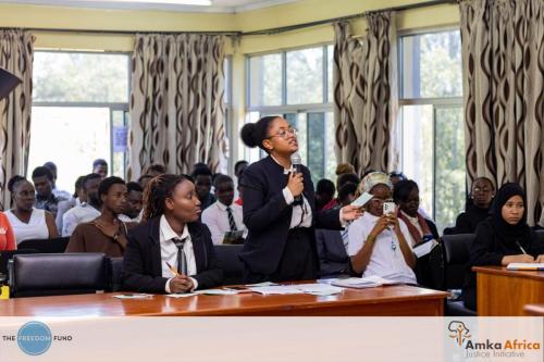 A student argues out issues pertaining to child trafficking during our Moot Court Competition.